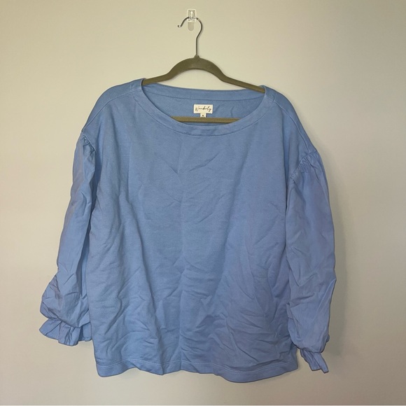 Wonderly Tops - Wonderly Relaxed Blue Ruffle Sleeve Blouse